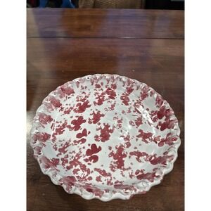 Vintage Bybee Pottery Kentucky‎ KY red White Spongeware Fluted Pie Plate Dish
